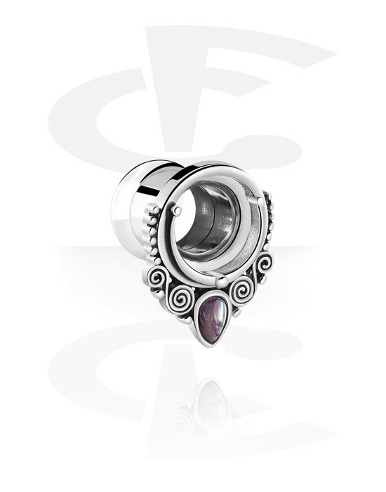 Tunnels & Plugs, Single flared tunnel (surgical steel, silver, shiny finish) with ornament, Surgical Steel 316L