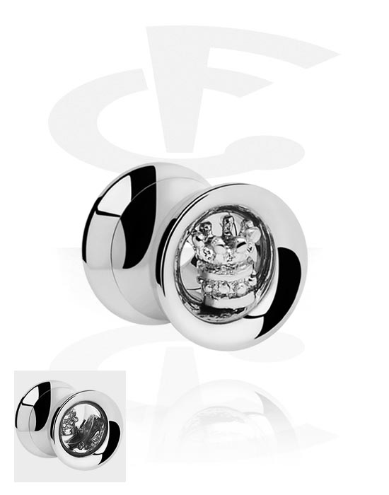 Tunnels & Plugs, Double flared tunnel (surgical steel, silver, shiny finish) with crown design, Surgical Steel 316L