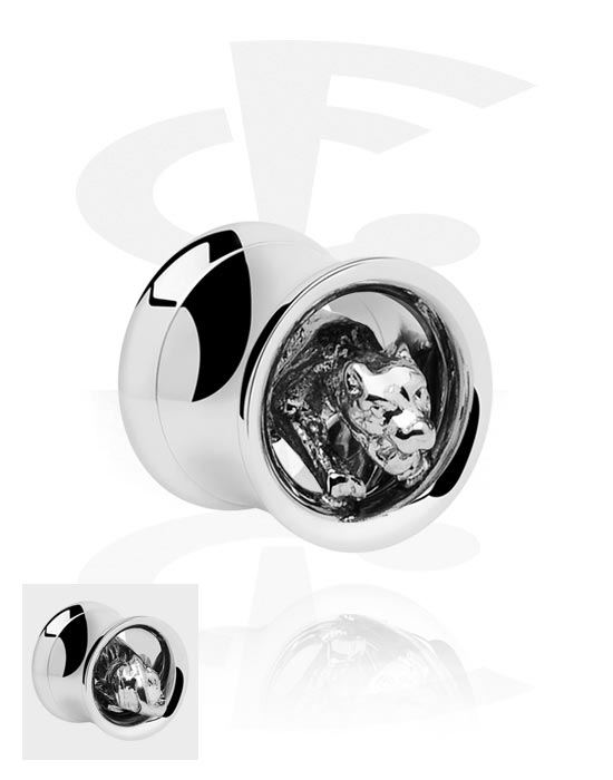 Tunnels & Plugs, Double flared tunnel (surgical steel, silver, shiny finish) with tiger design, Surgical Steel 316L