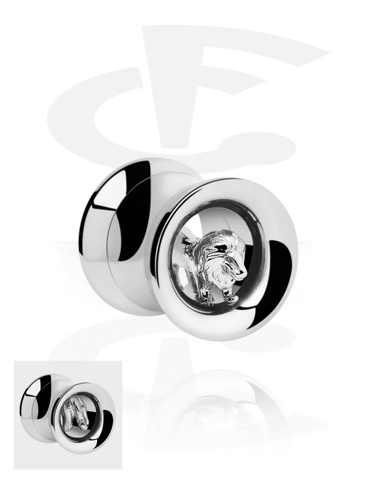 Tunnels & Plugs, Double Flared Tube with 3D Lion, Surgical Steel 316L