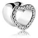 Túneles & plugs, Túnel double flared con forma de corazón (acero quirúrgico, plateado, acabado brillante) con brillantes, Acero quirúrgico 316L