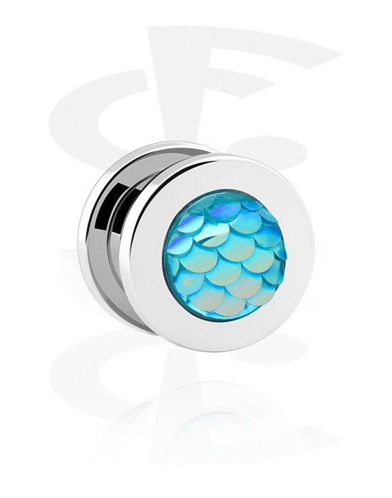 Tunnels & Plugs, Screw-on tunnel (surgical steel, silver, shiny finish) with fish scales design, Surgical Steel 316L