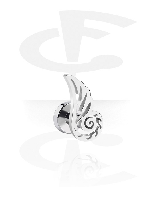 Tunnels & Plugs, Screw-on tunnel (surgical steel, silver, shiny finish) with wing design, Surgical Steel 316L