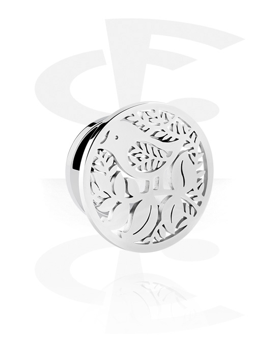 Tunnels & Plugs, Screw-on tunnel (surgical steel, silver, shiny finish) with bird design, Surgical Steel 316L