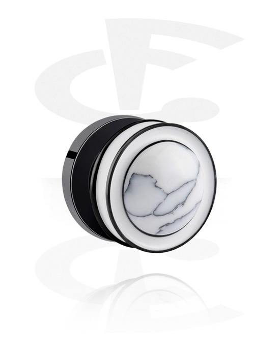 Tunnels & Plugs, Screw-on tunnel (surgical steel, black, shiny finish) with marble design, Surgical Steel 316L