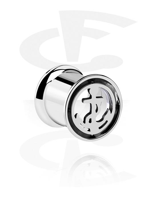 Tunnels & Plugs, Double flared tunnel (surgical steel, silver, shiny finish) with anchor design, Surgical Steel 316L