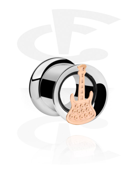 Tunnels & Plugs, Tunnel double flared (acier chirurgical, argent) avec motif guitare, Acier chirurgical 316L