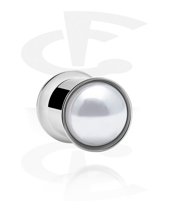 Tunnels & Plugs, Double flared tunnel (surgical steel, silver, shiny finish) with shimmery inlay, Surgical Steel 316L