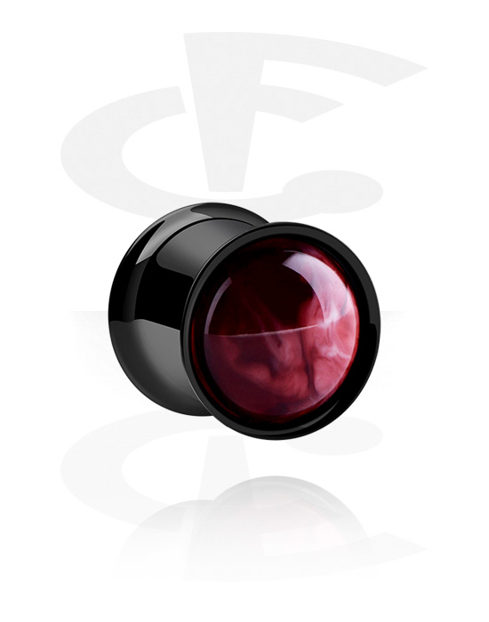 Tunnels & Plugs, Double flared tunnel (surgical steel, black, shiny finish) with black and red inlay, Surgical Steel 316L