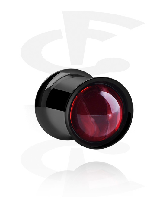 Tunnels & Plugs, Double flared tunnel (surgical steel, black, shiny finish) with black and red inlay, Surgical Steel 316L