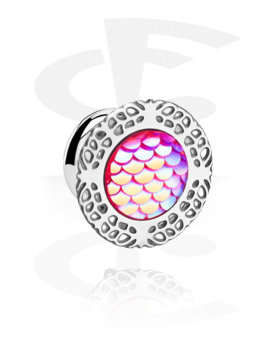 Tunnels & Plugs, Double flared tunnel (surgical steel, silver, shiny finish) with fish scales design, Surgical Steel 316L