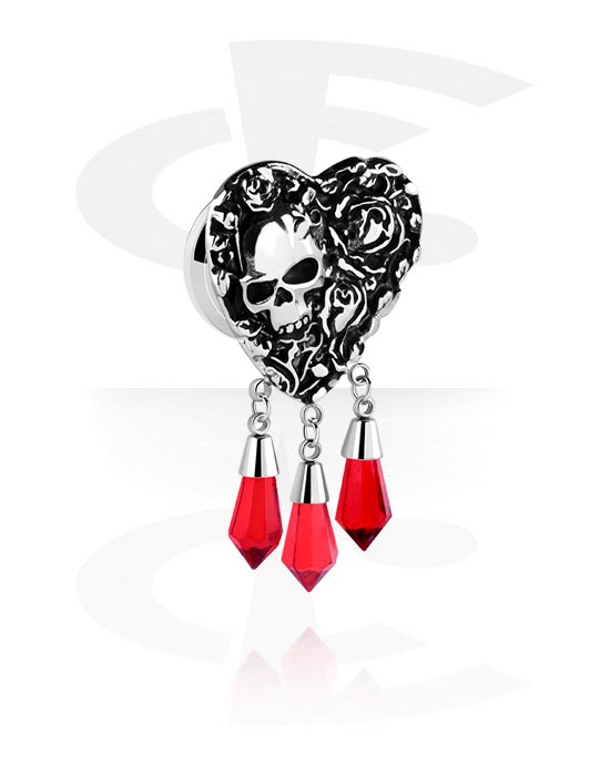 Tunnels & Plugs, Screw-on tunnel (surgical steel, silver, shiny finish) with heart attachment and skull design, Surgical Steel 316L