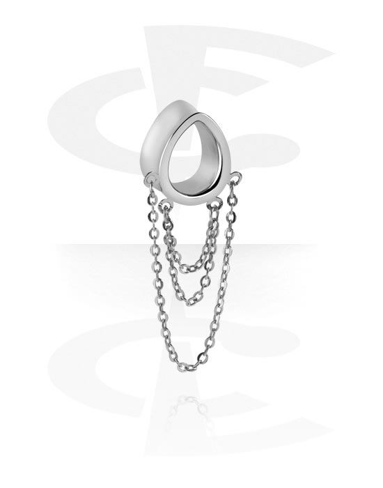 Tunnels & Plugs, Tear-shaped double flared tunnel (surgical steel, silver, shiny finish) with chain, Surgical Steel 316L