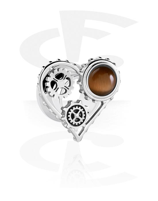 Tunnels & Plugs, Screw-on tunnel (surgical steel, silver, shiny finish) with steampunk attachment, Surgical Steel 316L