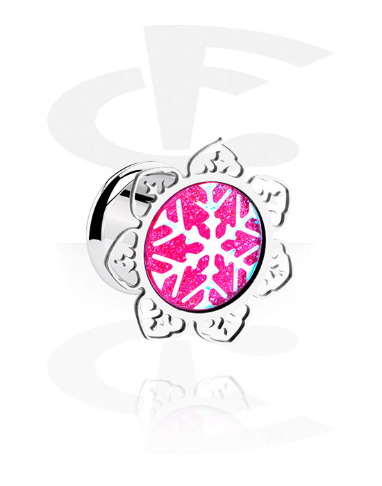 Tunnlar & Pluggar, Double flared tunnel (surgical steel, silver) med snowflake design in various colours, Kirurgiskt stål 316L