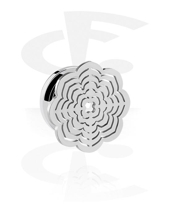 Tunnels & Plugs, Screw-on tunnel (surgical steel, silver, shiny finish) with mandala attachment, Surgical Steel 316L
