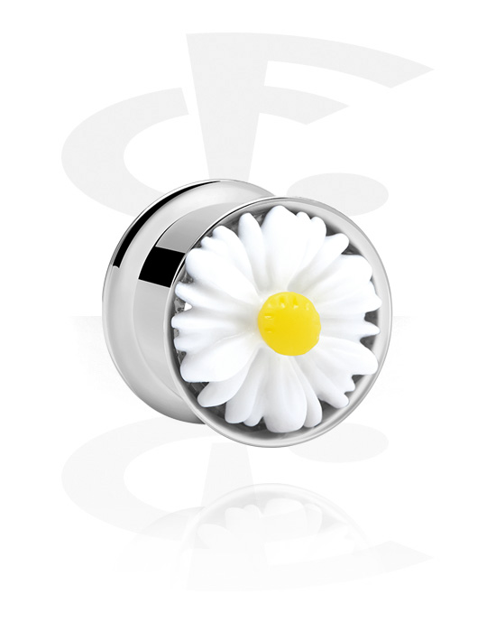 Tunnels & Plugs, Double flared tunnel (surgical steel, silver, shiny finish) with daisy attachment, Surgical Steel 316L