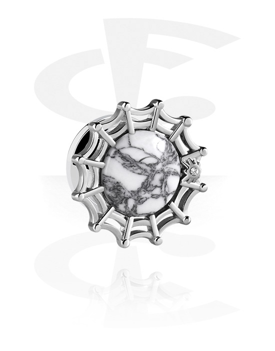Tunnels & Plugs, Screw-on tunnel (surgical steel, silver, shiny finish) with spiderweb attachment and marble design, Surgical Steel 316L