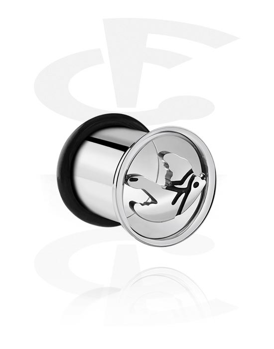 Tunnels & Plugs, Single flared tunnel (surgical steel, silver, shiny finish) with bird design and O-ring, Surgical Steel 316L