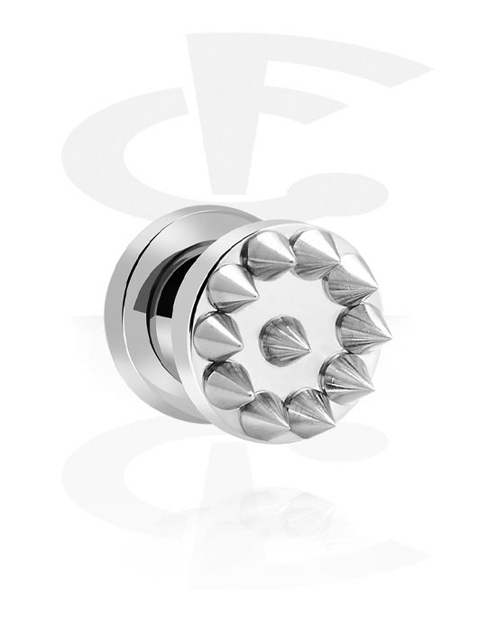 Tunnels & Plugs, Screw-on tunnel (surgical steel, silver, shiny finish) with spikes, Surgical Steel 316L