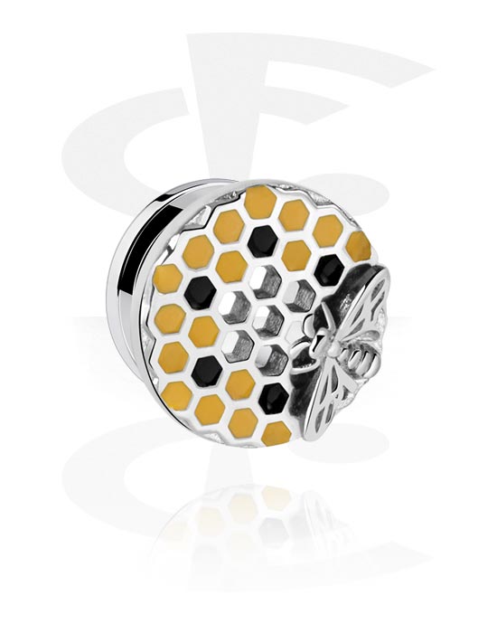 Tunnels & Plugs, Screw-on tunnel (surgical steel, silver, shiny finish) with bee design, Surgical Steel 316L