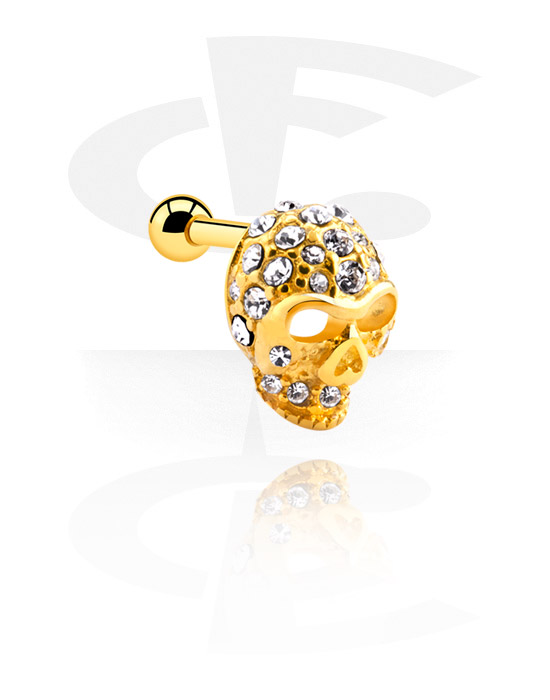Helix & Tragus, Tragus Piercing with skull attachment, Gold Plated Surgical Steel 316L