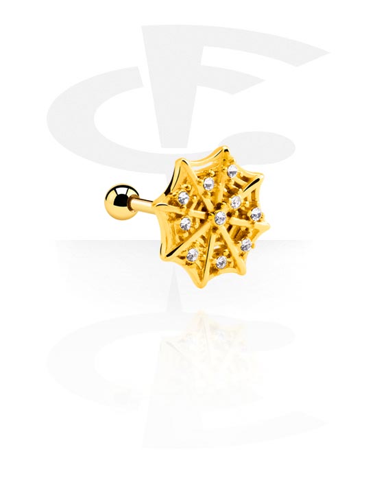 Helix & Tragus, Tragus Piercing with spiderweb attachment, Gold Plated Surgical Steel 316L