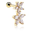 Helix & Tragus, Piercing tragus avec motif fleur et pierres en cristal, Acier chirugical 316L ,  Plaqué or