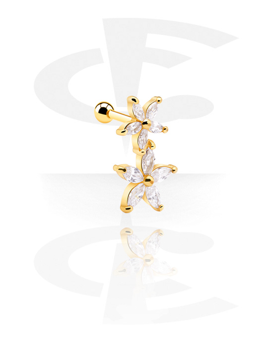 Helix & Tragus, Tragus Piercing with flower design, Gold Plated Surgical Steel 316L