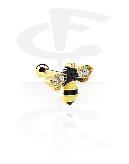 Helix & Tragus, Tragus piercing s designem včela, Pozlacená chirurgická ocel 316L