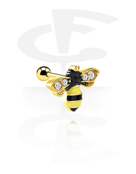 Helix & Tragus, Tragus Piercing with bee design, Gold Plated Surgical Steel 316L