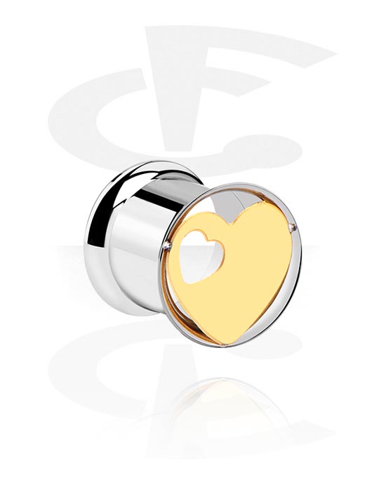 Tunnels & Plugs, Double flared tunnel (surgical steel, silver, shiny finish) with heart design, Surgical Steel 316L