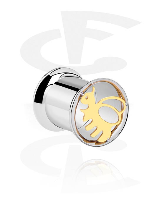 Tunnels & Plugs, Double flared tunnel (surgical steel, silver, shiny finish) with bee design, Surgical Steel 316L