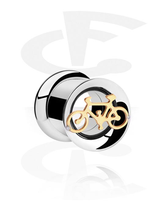 Tunnels & Plugs, Double flared tunnel (surgical steel, silver, shiny finish) with bicycle design, Surgical Steel 316L