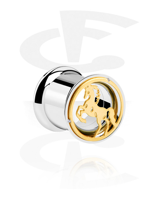 Tunnels & Plugs, Tunnel double flared (acier chirurgical, argent) avec motif cheval, Acier chirurgical 316L