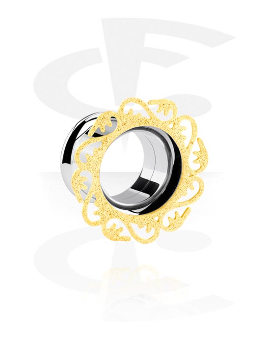 Tunnels & Plugs, Double flared tunnel (surgical steel, silver, shiny finish) with golden attachment, Surgical Steel 316L