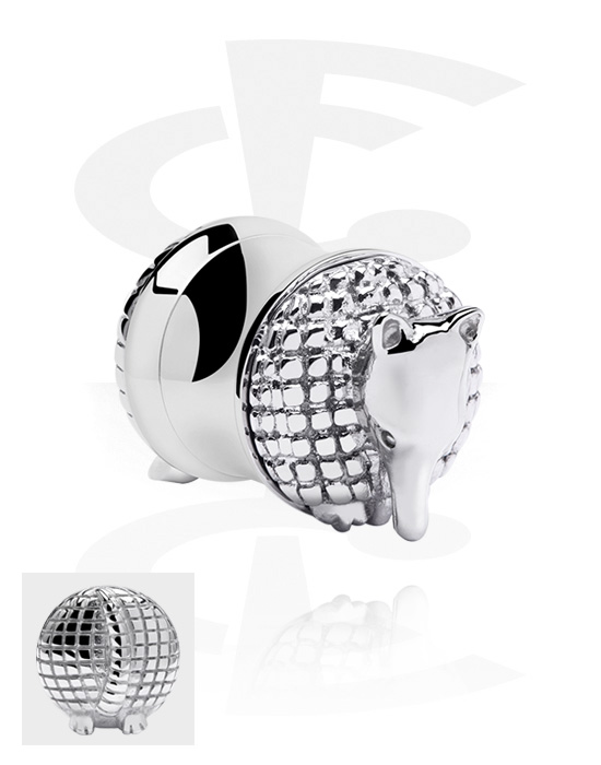Tunnels & Plugs, Double flared tunnel (surgical steel, silver, shiny finish) with Armadillos design, Surgical Steel 316L