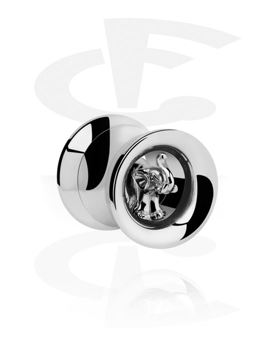 Tunnels & Plugs, Double flared tunnel (surgical steel, silver, shiny finish) with elephant design, Surgical Steel 316L