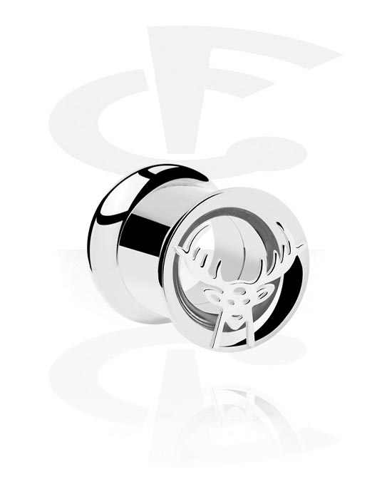 Tunnels & Plugs, Double flared tunnel (surgical steel, silver, shiny finish) with deer design, Surgical Steel 316L