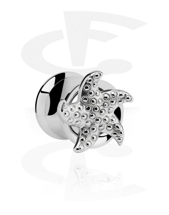 Tunnels & Plugs, Double flared tunnel (surgical steel, silver, shiny finish) with starfish design, Surgical Steel 316L