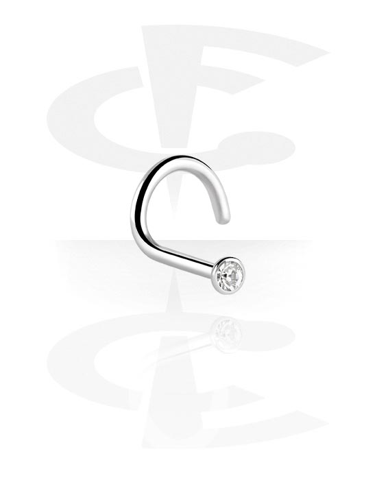 Nose Jewellery & Septums, Curved nose stud (titanium, shiny finish) with crystal stone, Titanium