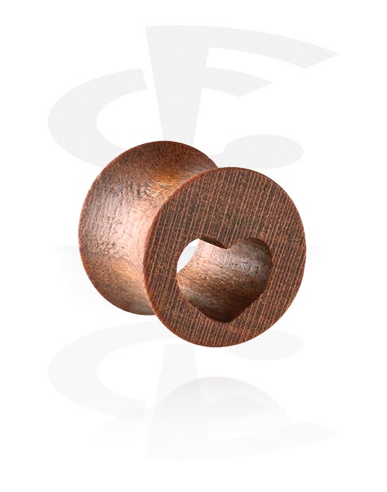 Tunnels & Plugs, Double flared tunnel (hout) met lasergravure ‘hart’, Hout
