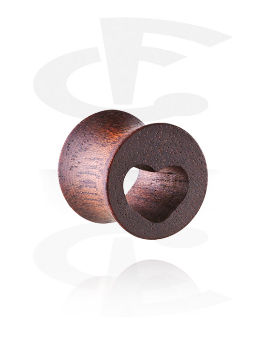 Tunnels & Plugs, Double flared tunnel (hout) met lasergravure ‘hart’, Hout