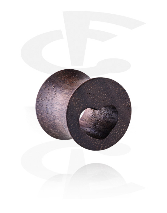Tunnels & Plugs, Double flared tunnel (wood) with laser engraving "heart", Wood