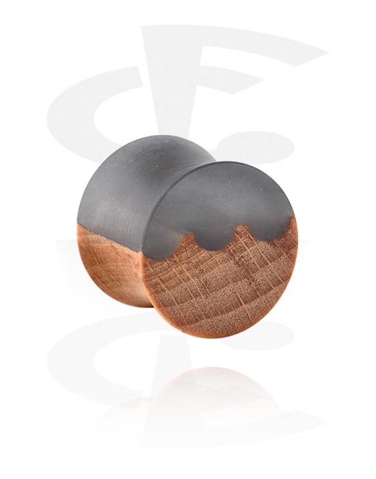 Tunnels & Plugs, Double flared plug (hout) met golvend hars-ontwerp, Hout, Hars