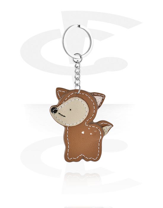 Porte-clés, Porte-clés (cuir véritable) avec motif coyote, Vrai cuir