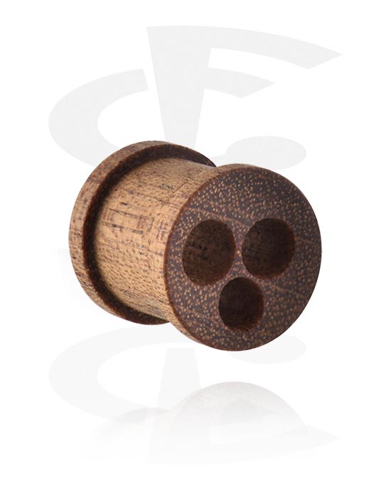 Tunnels & Plugs, Ribbed plug (wood) with Button Design, Wood