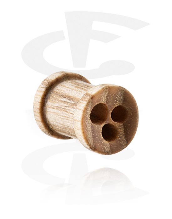 Tunnlar & Pluggar, Ribbed plug (wood) med Button Design, Trä