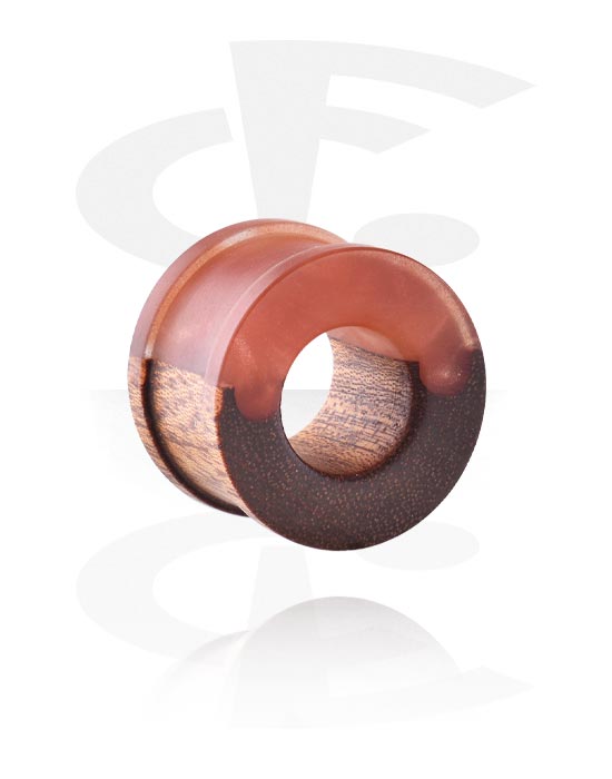 Tunnels & Plugs, Ribbed tunnel (wood) with resin, Wood, Resin