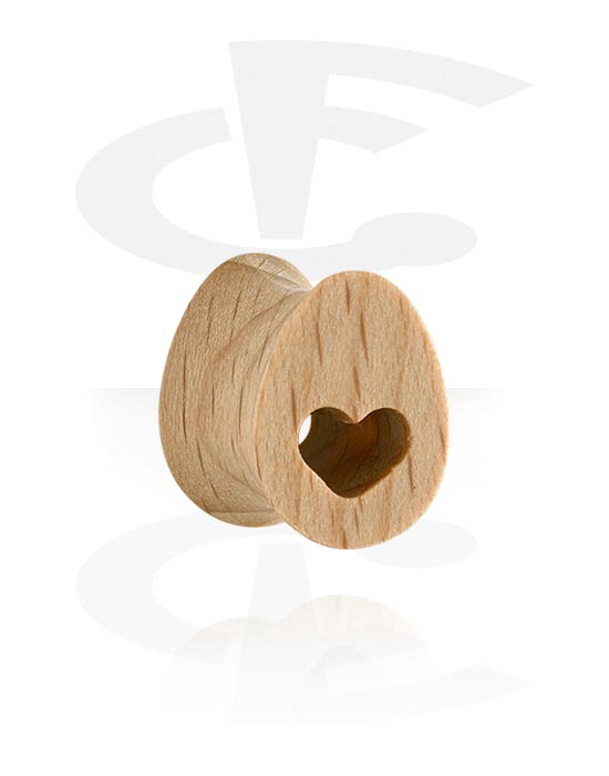 Tunely & plugy, Plug s rozšírenými koncami v tvare slzy (drevo) s laserovým gravírovaním „srdce“, Drevo